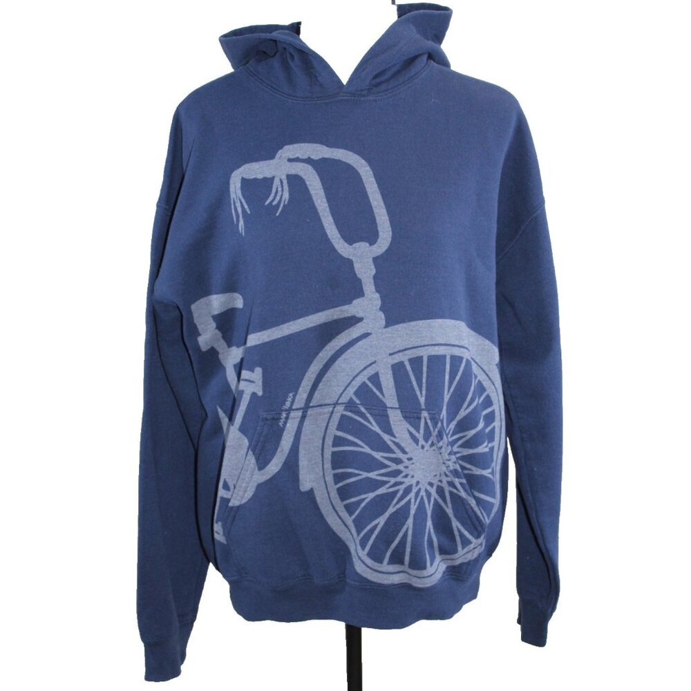 Marushka Hoodie Medium Blue Pullover Bicycle Hand Print Biker Artsy Streetwear